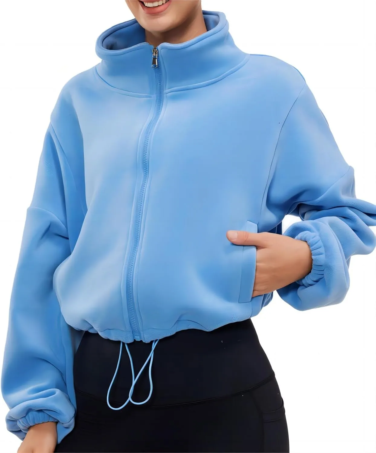 Womens Fleece Jacket Sherpa Cropped Oversized Sweatshirt Bomber Jackets for Women
