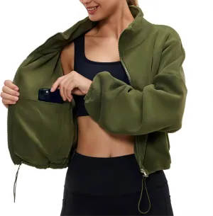 Womens Fleece Jacket Sherpa Cropped Oversized Sweatshirt Bomber Jackets for Women