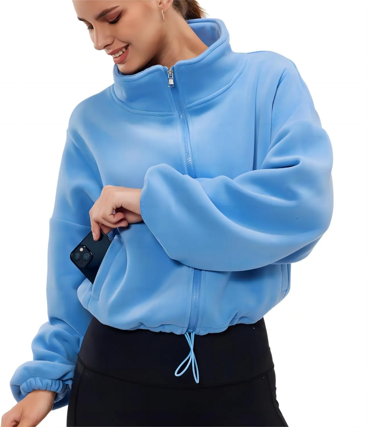 Womens Fleece Jacket Sherpa Cropped Oversized Sweatshirt Bomber Jackets for Women