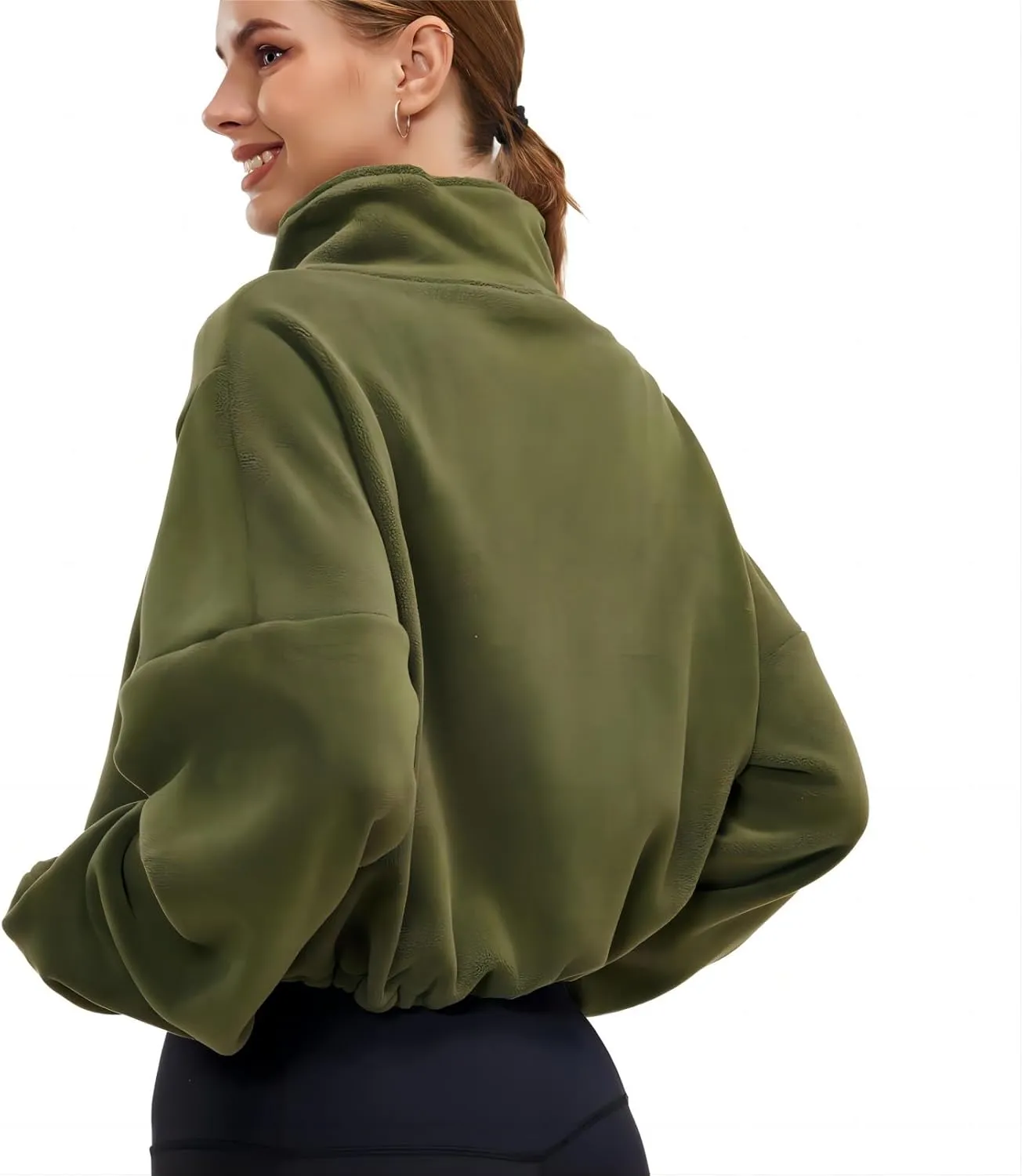 Womens Fleece Jacket Sherpa Cropped Oversized Sweatshirt Bomber Jackets for Women