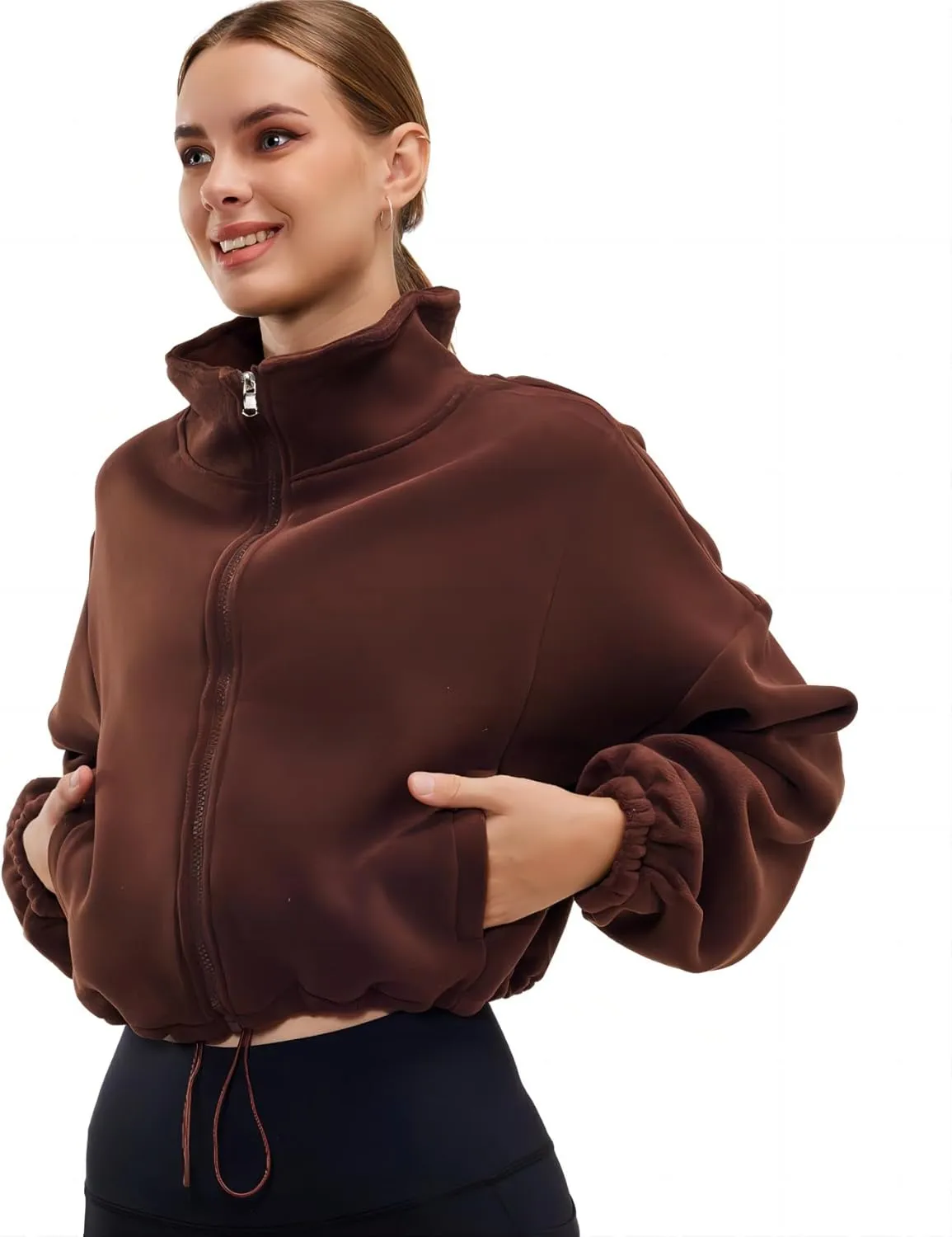 Womens Fleece Jacket Sherpa Cropped Oversized Sweatshirt Bomber Jackets for Women