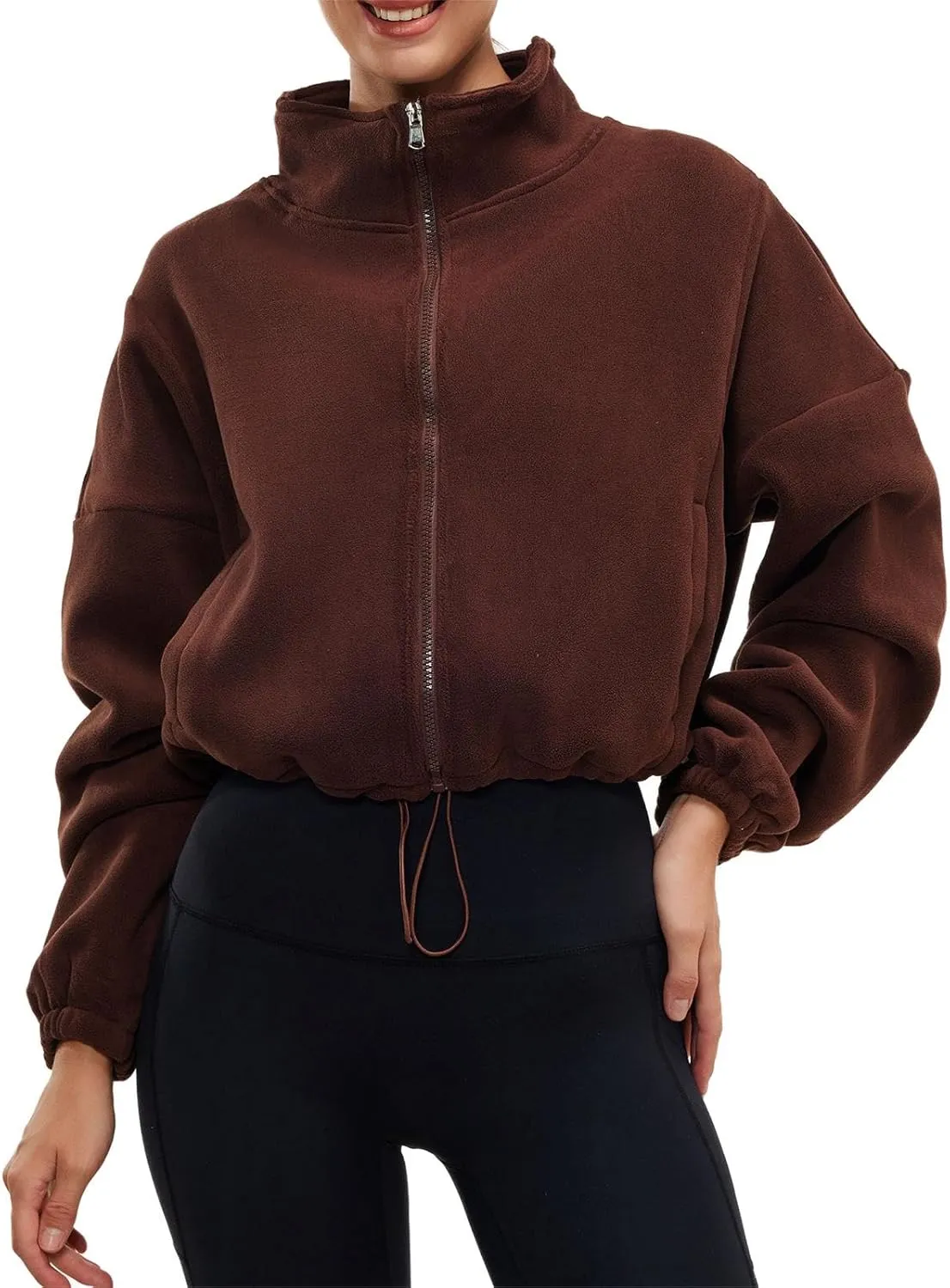 Womens Fleece Jacket Sherpa Cropped Oversized Sweatshirt Bomber Jackets for Women