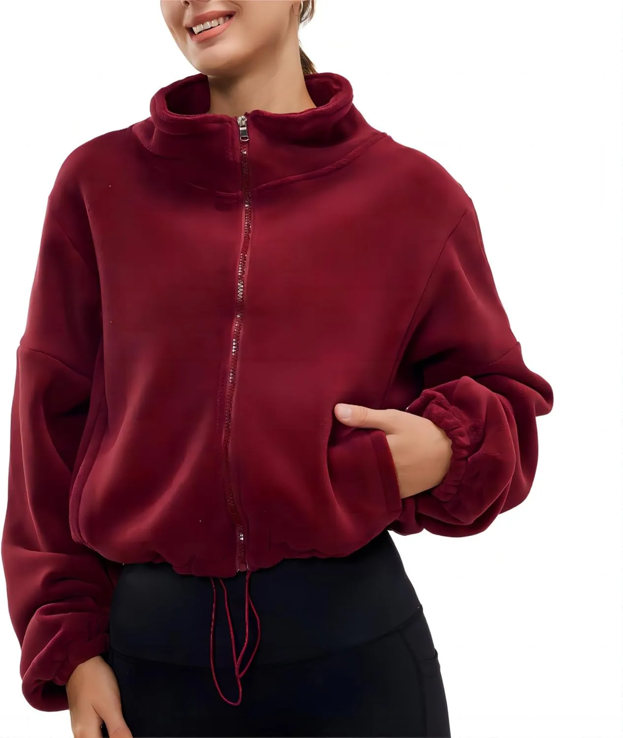 Womens Fleece Jacket Sherpa Cropped Oversized Sweatshirt Bomber Jackets for Women