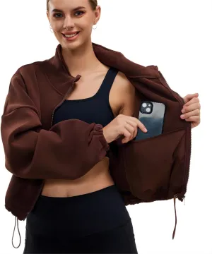 Womens Fleece Jacket Sherpa Cropped Oversized Sweatshirt Bomber Jackets for Women