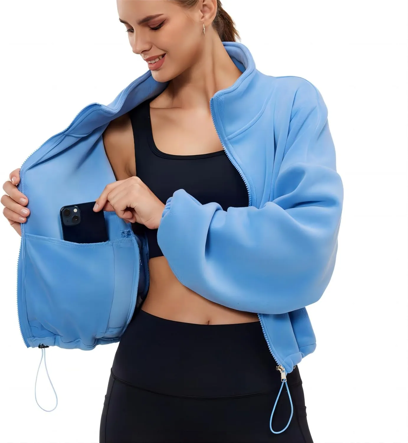 Womens Fleece Jacket Sherpa Cropped Oversized Sweatshirt Bomber Jackets for Women