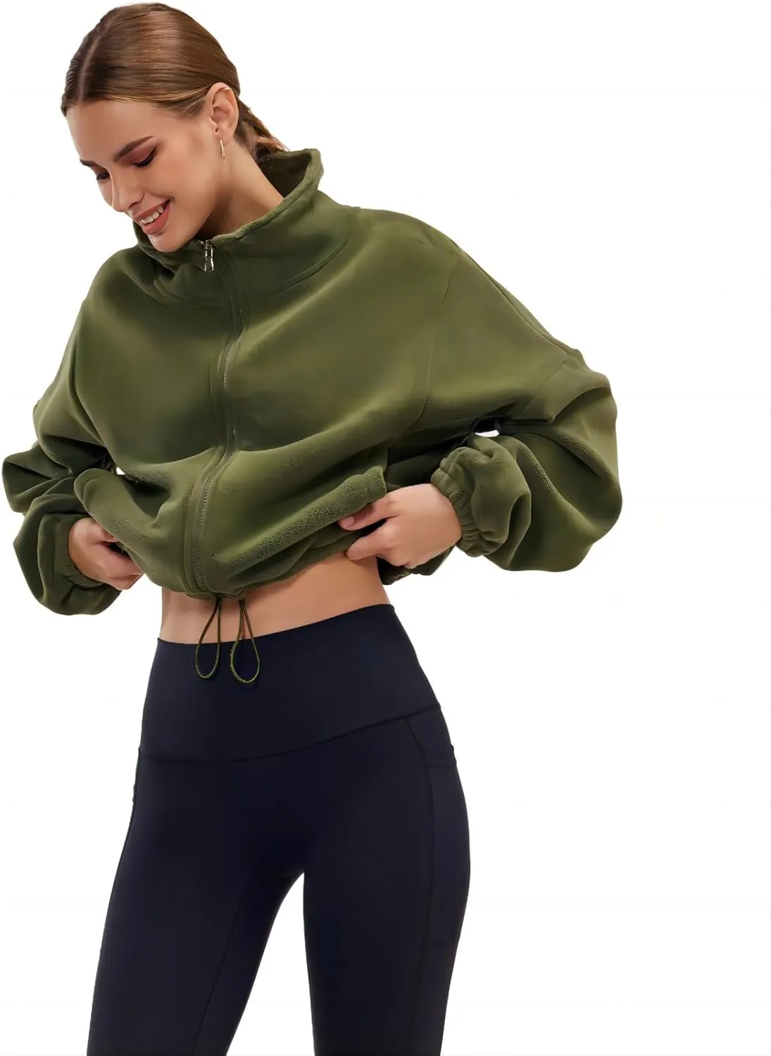 Womens Fleece Jacket Sherpa Cropped Oversized Sweatshirt Bomber Jackets for Women