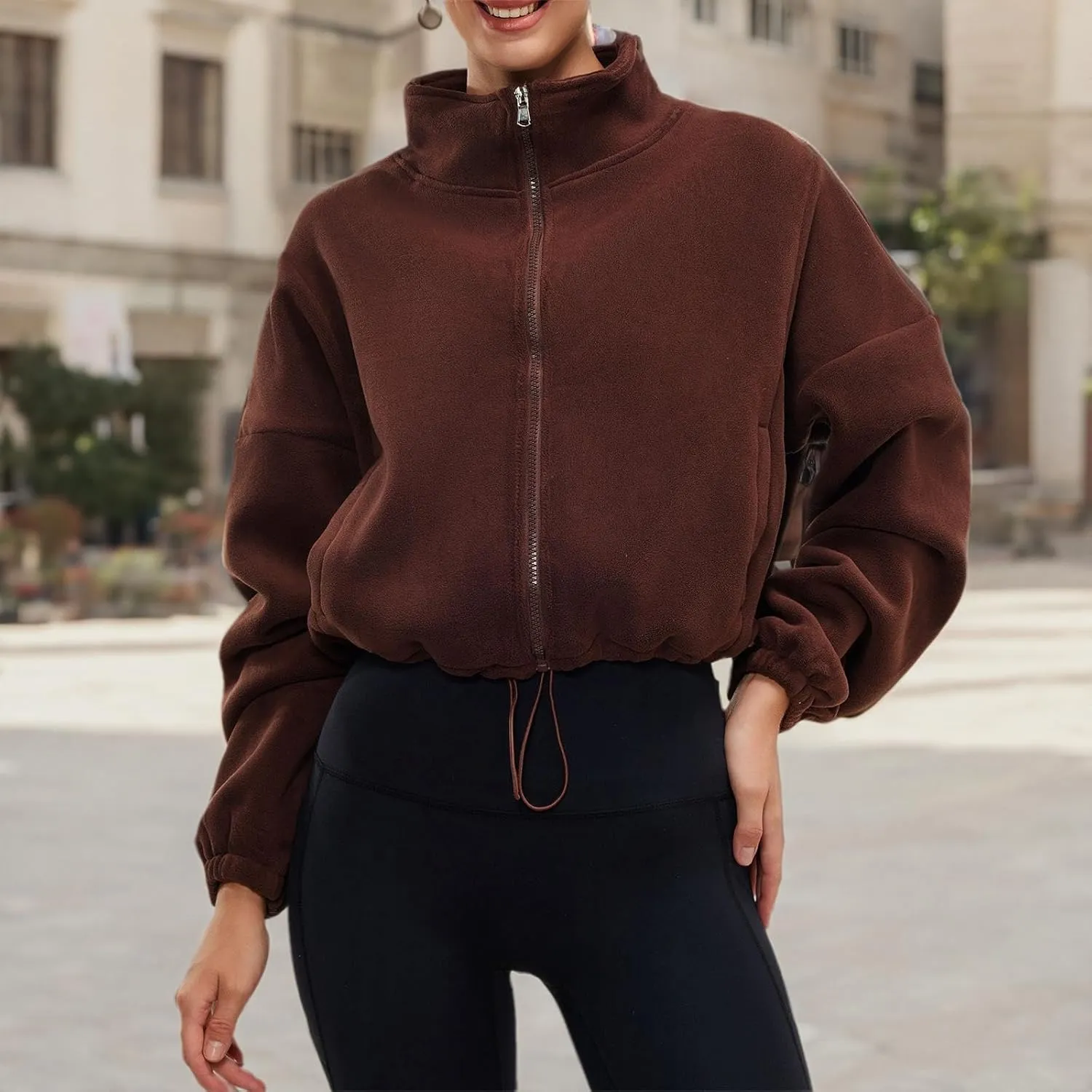 Womens Fleece Jacket Sherpa Cropped Oversized Sweatshirt Bomber Jackets for Women