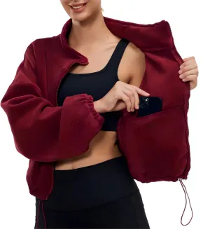 Womens Fleece Jacket Sherpa Cropped Oversized Sweatshirt Bomber Jackets for Women