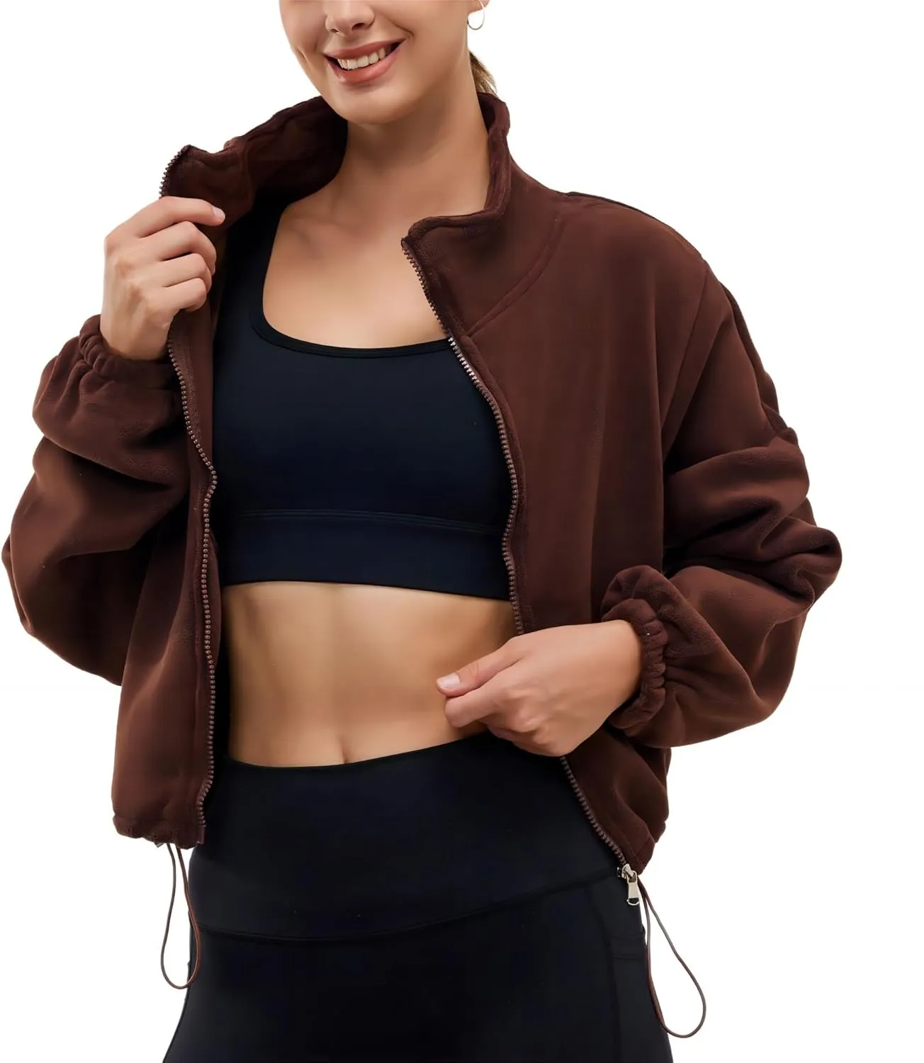 Womens Fleece Jacket Sherpa Cropped Oversized Sweatshirt Bomber Jackets for Women