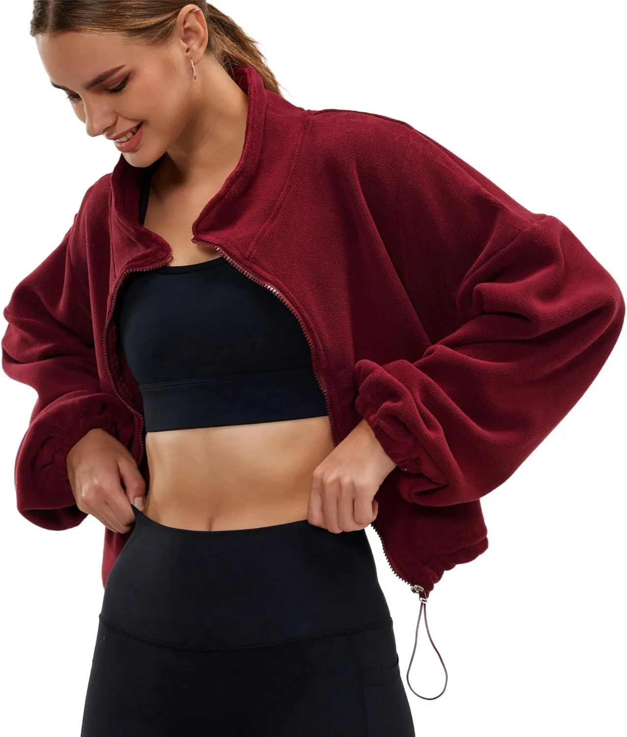 Womens Fleece Jacket Sherpa Cropped Oversized Sweatshirt Bomber Jackets for Women