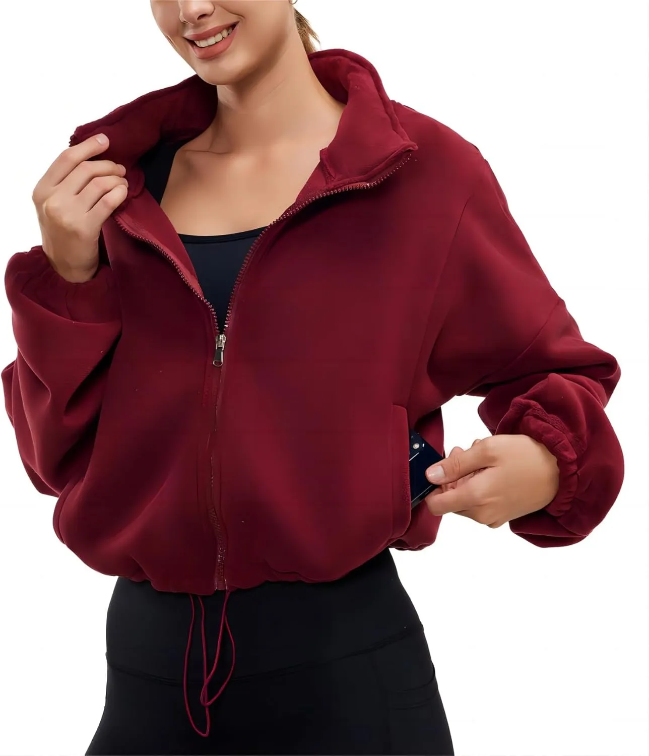 Womens Fleece Jacket Sherpa Cropped Oversized Sweatshirt Bomber Jackets for Women