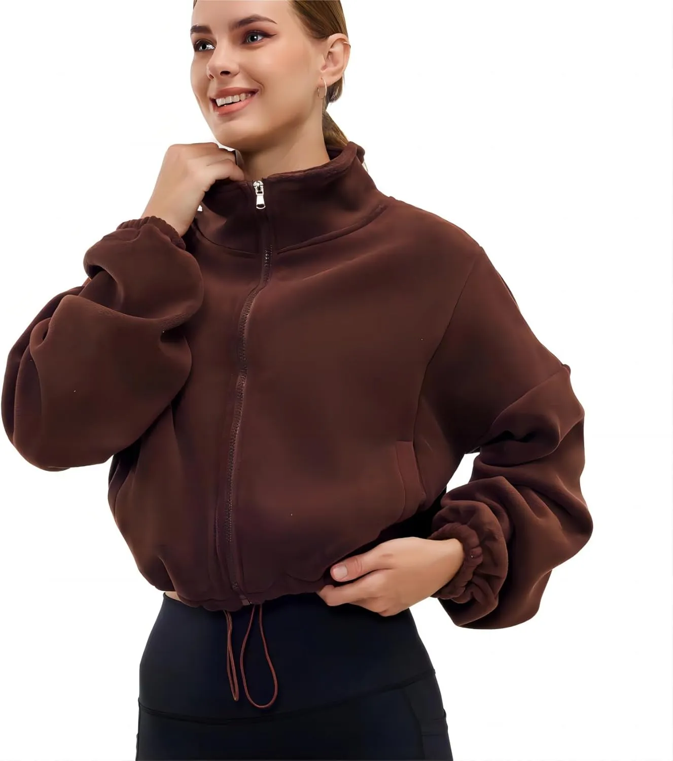 Womens Fleece Jacket Sherpa Cropped Oversized Sweatshirt Bomber Jackets for Women