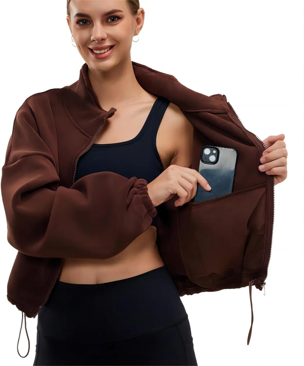 Womens Fleece Jacket Sherpa Cropped Oversized Sweatshirt Bomber Jackets for Women