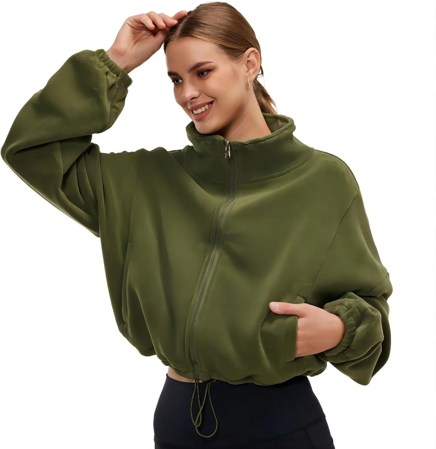 Womens Fleece Jacket Sherpa Cropped Oversized Sweatshirt Bomber Jackets for Women