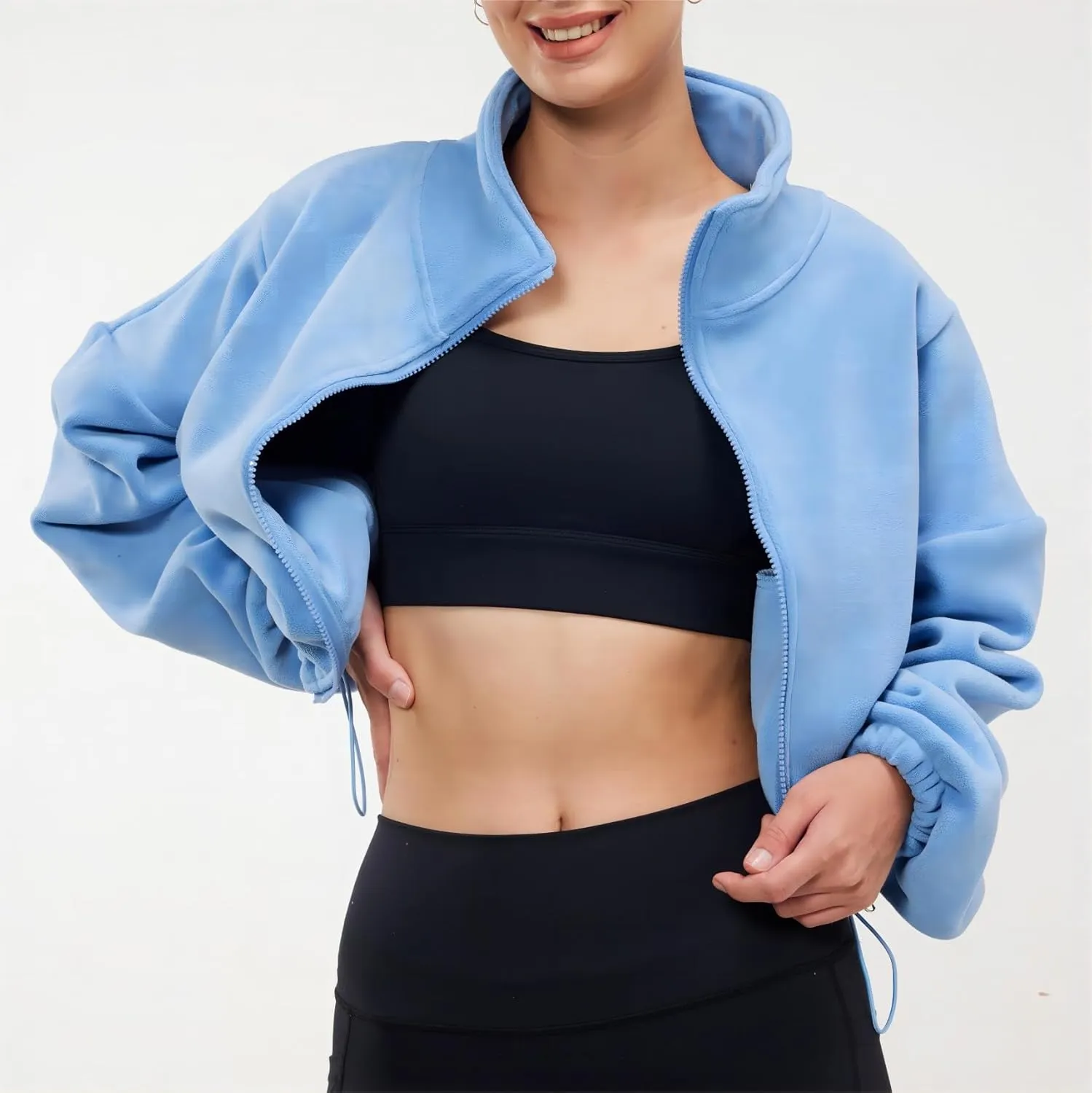 Womens Fleece Jacket Sherpa Cropped Oversized Sweatshirt Bomber Jackets for Women