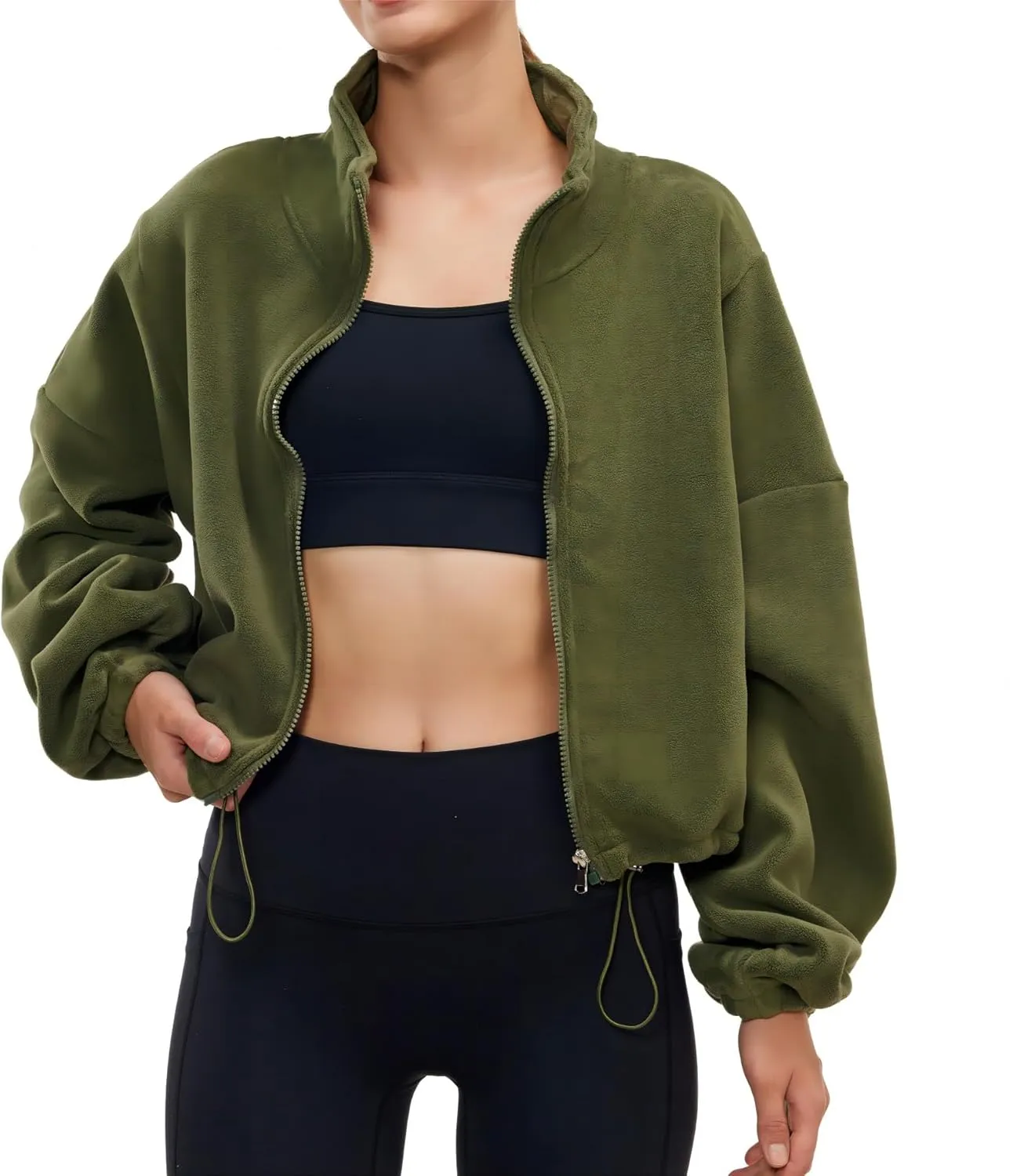Womens Fleece Jacket Sherpa Cropped Oversized Sweatshirt Bomber Jackets for Women