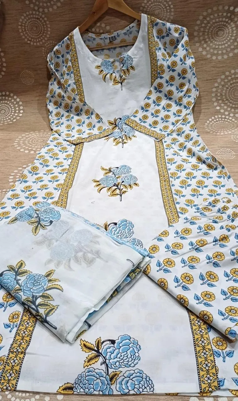 Women's Floral Kurta Pant Dupatta Set - Cotton (60/60)