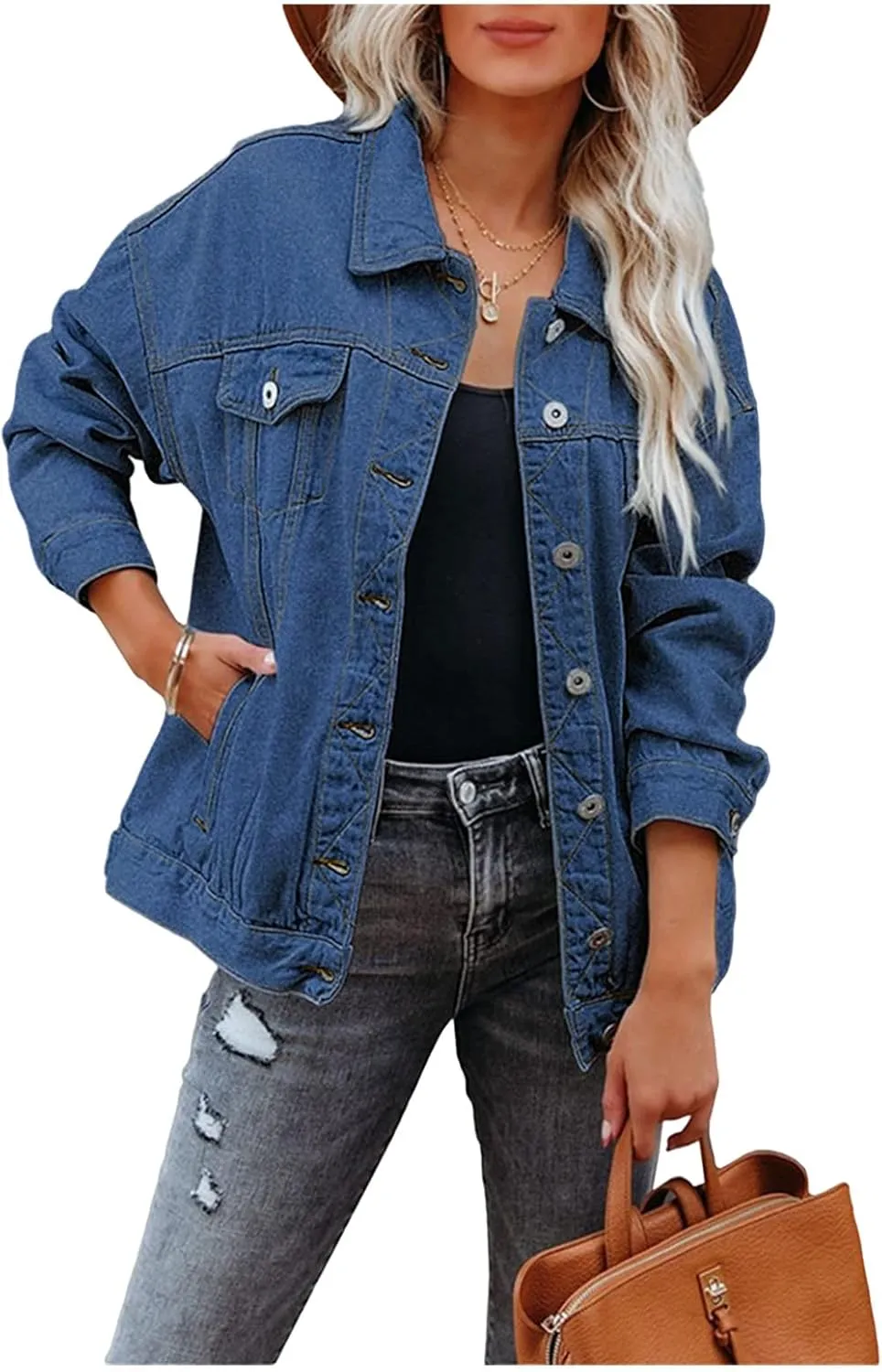 Womens Jean Jacket Oversized Boyfriend Trucker Denim Jackets for Women Shacket