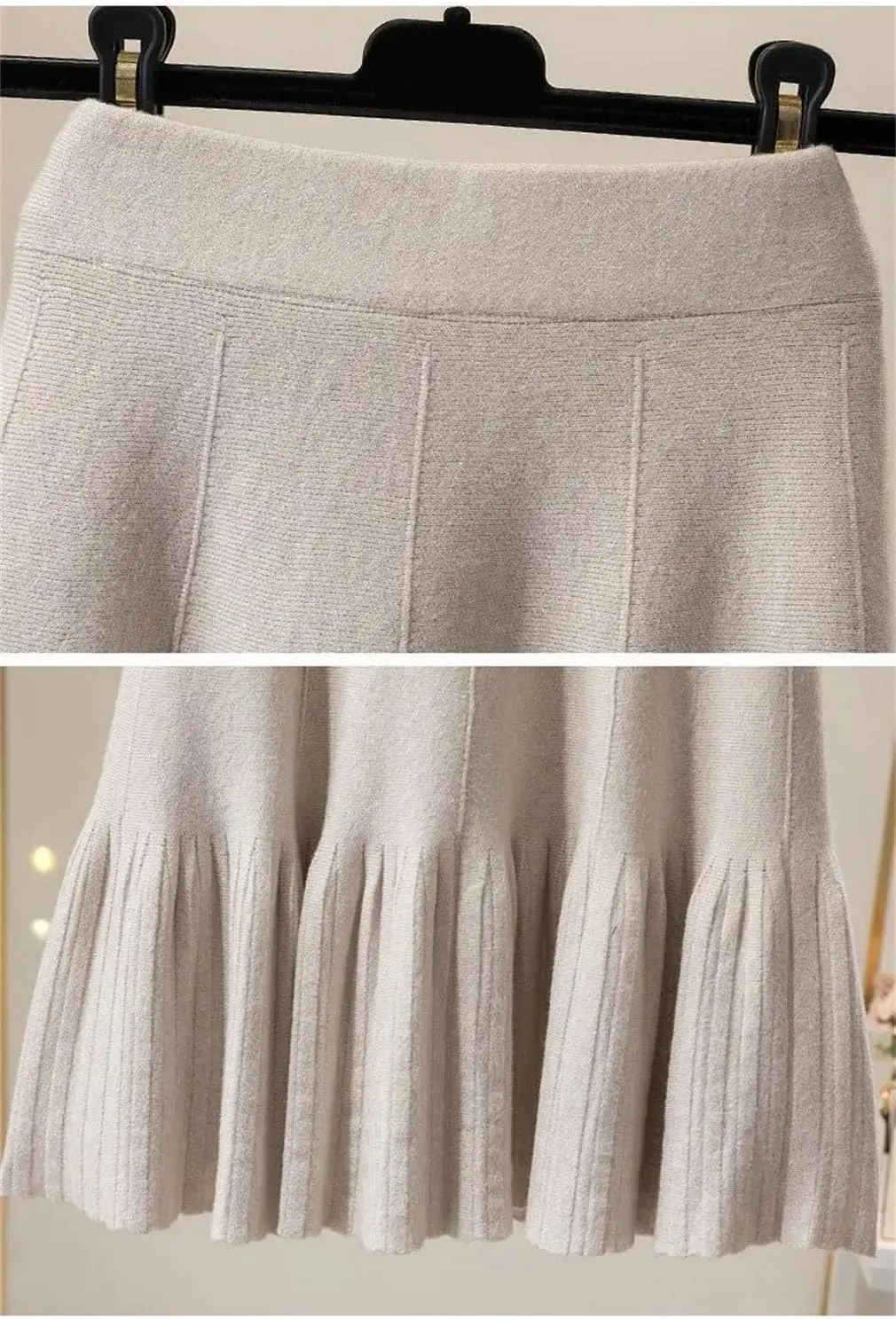 Women's Knitted Mini Sweater Skirts Elastic High Waist Short Pleated Skirts