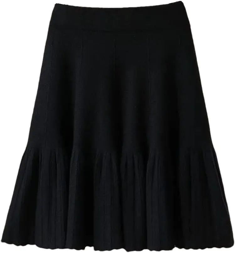 Women's Knitted Mini Sweater Skirts Elastic High Waist Short Pleated Skirts