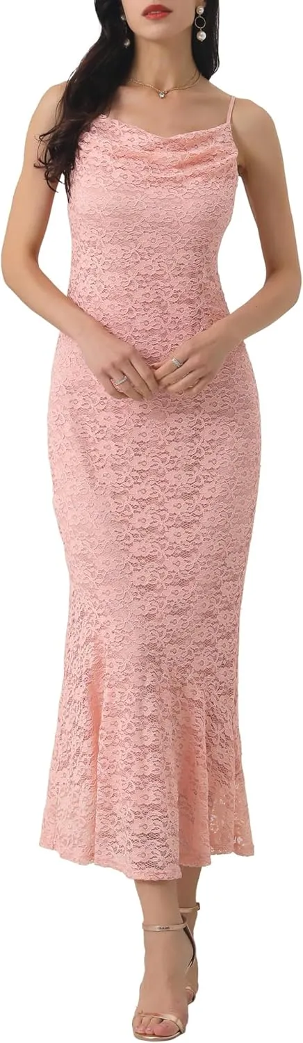 Women's Lace Bodycon Dresses Spaghetti Strap Sexy Cocktail Maxi Dress