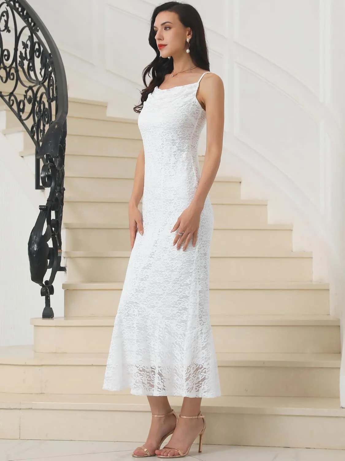 Women's Lace Bodycon Dresses Spaghetti Strap Sexy Cocktail Maxi Dress