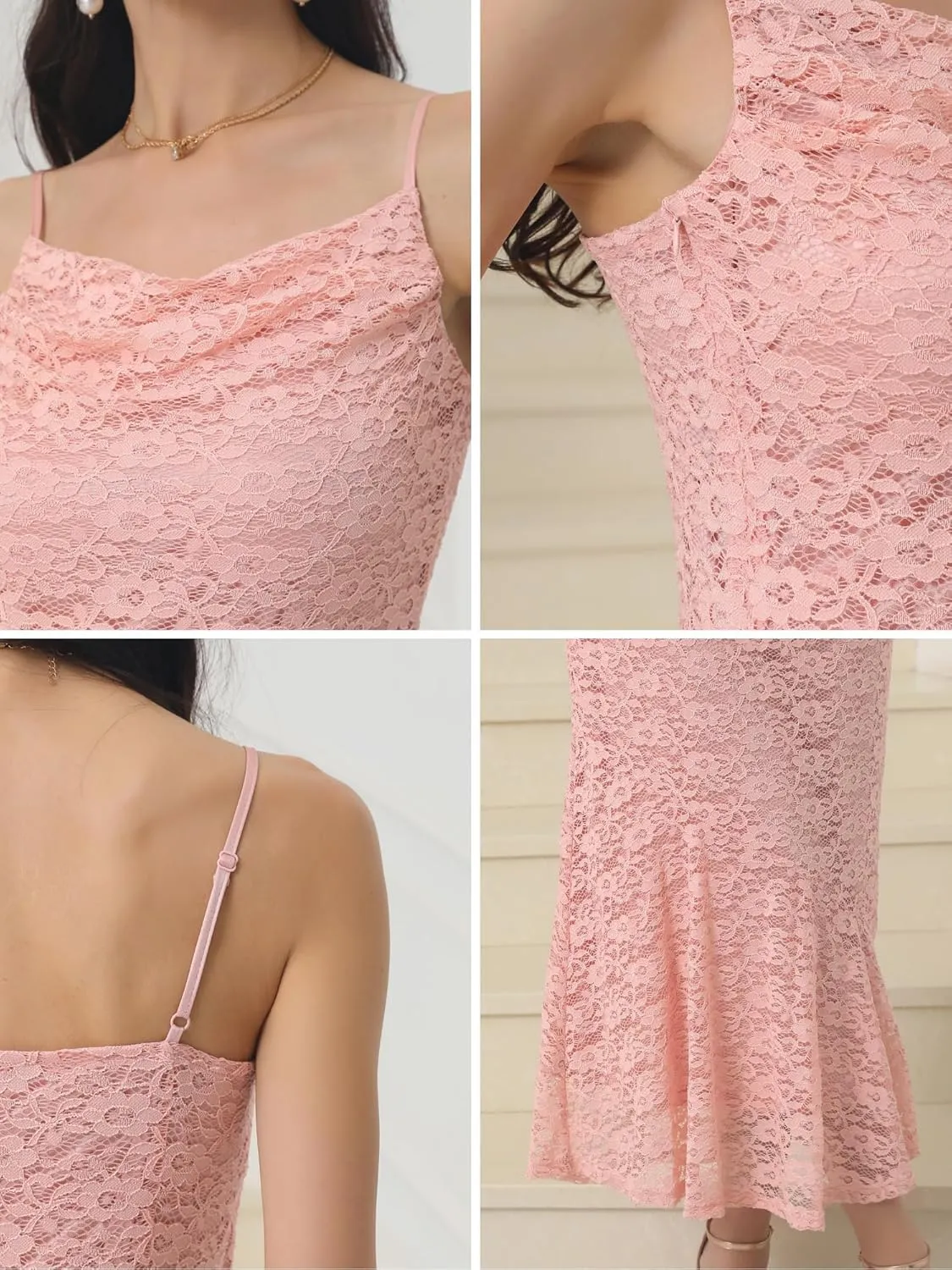 Women's Lace Bodycon Dresses Spaghetti Strap Sexy Cocktail Maxi Dress