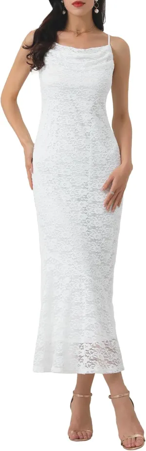 Women's Lace Bodycon Dresses Spaghetti Strap Sexy Cocktail Maxi Dress