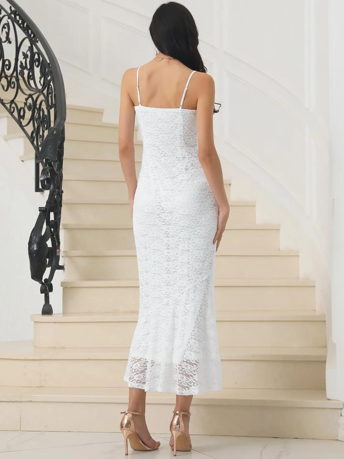 Women's Lace Bodycon Dresses Spaghetti Strap Sexy Cocktail Maxi Dress