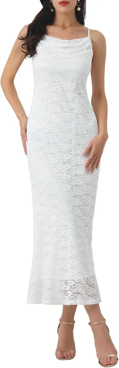 Women's Lace Bodycon Dresses Spaghetti Strap Sexy Cocktail Maxi Dress
