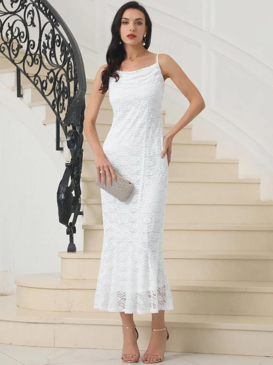 Women's Lace Bodycon Dresses Spaghetti Strap Sexy Cocktail Maxi Dress