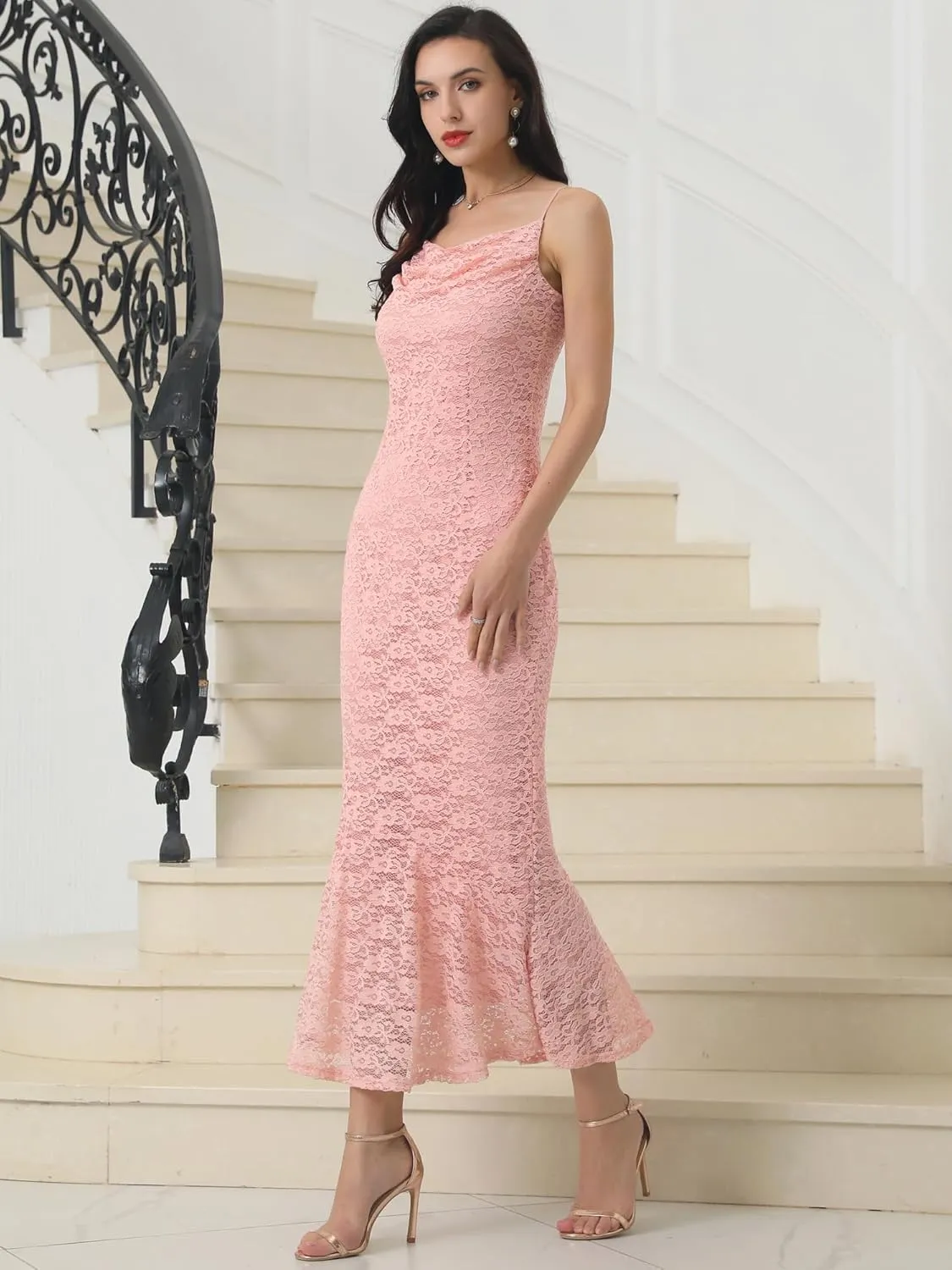 Women's Lace Bodycon Dresses Spaghetti Strap Sexy Cocktail Maxi Dress