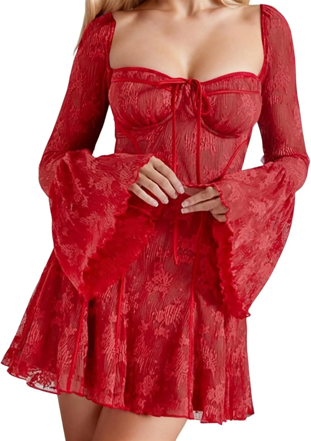 Womens Lace Floral Sexy Mini Dress Fairy Corset See Through Club Party Summer 2025 Dress