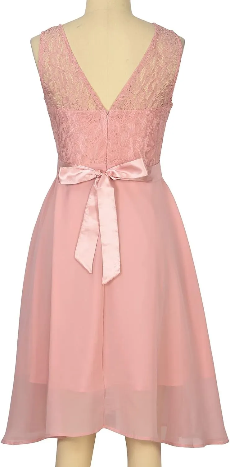 Womens Lace Patchwork Cocktail Dress Wedding Guest Prom Party Homecoming A-Line Swing Dress Fashion Sundress