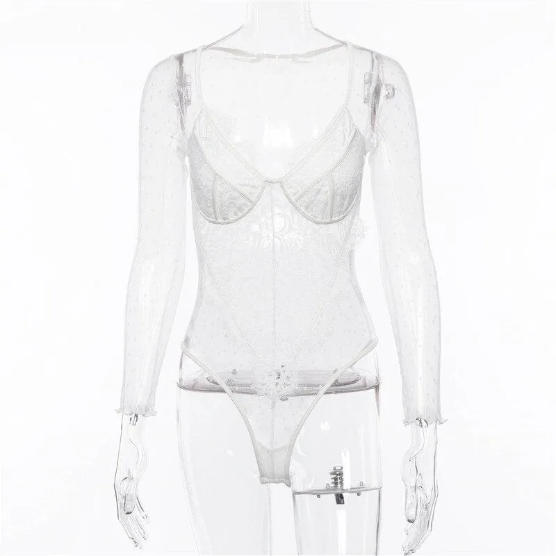 Women's Lace Slim Long Sleeve Bodysuit