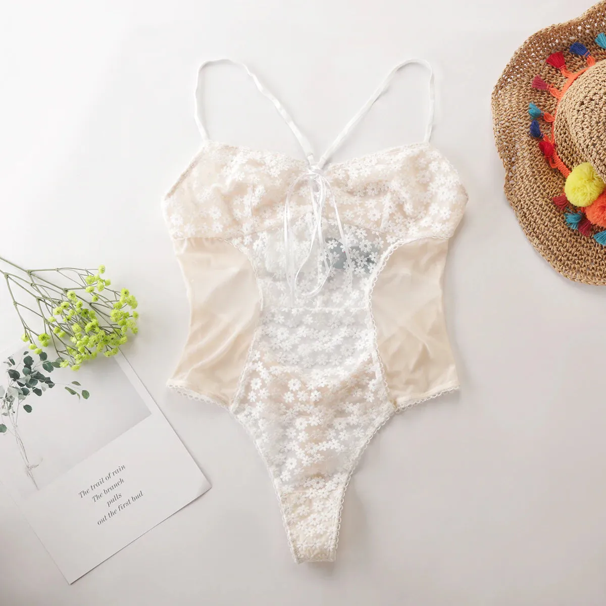 Women's Lace With Embroidery Bodysuit