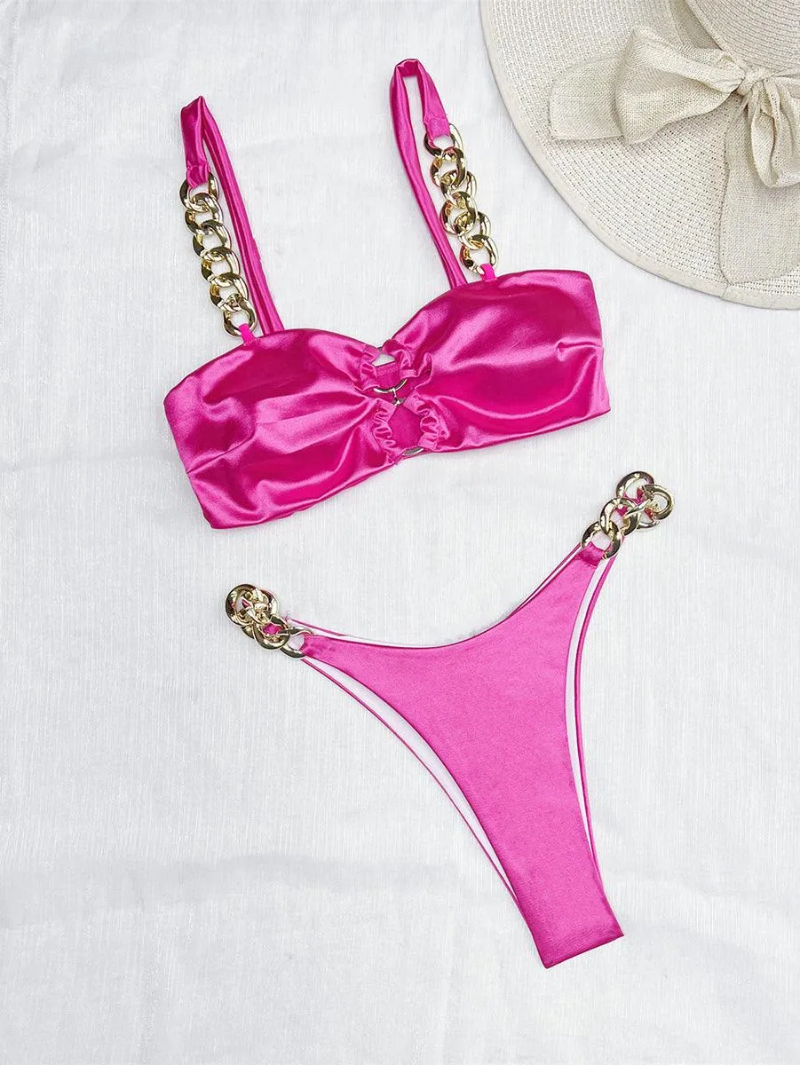 Women's Micro Bikini Set with Chain Straps | Bright Color Swimwear