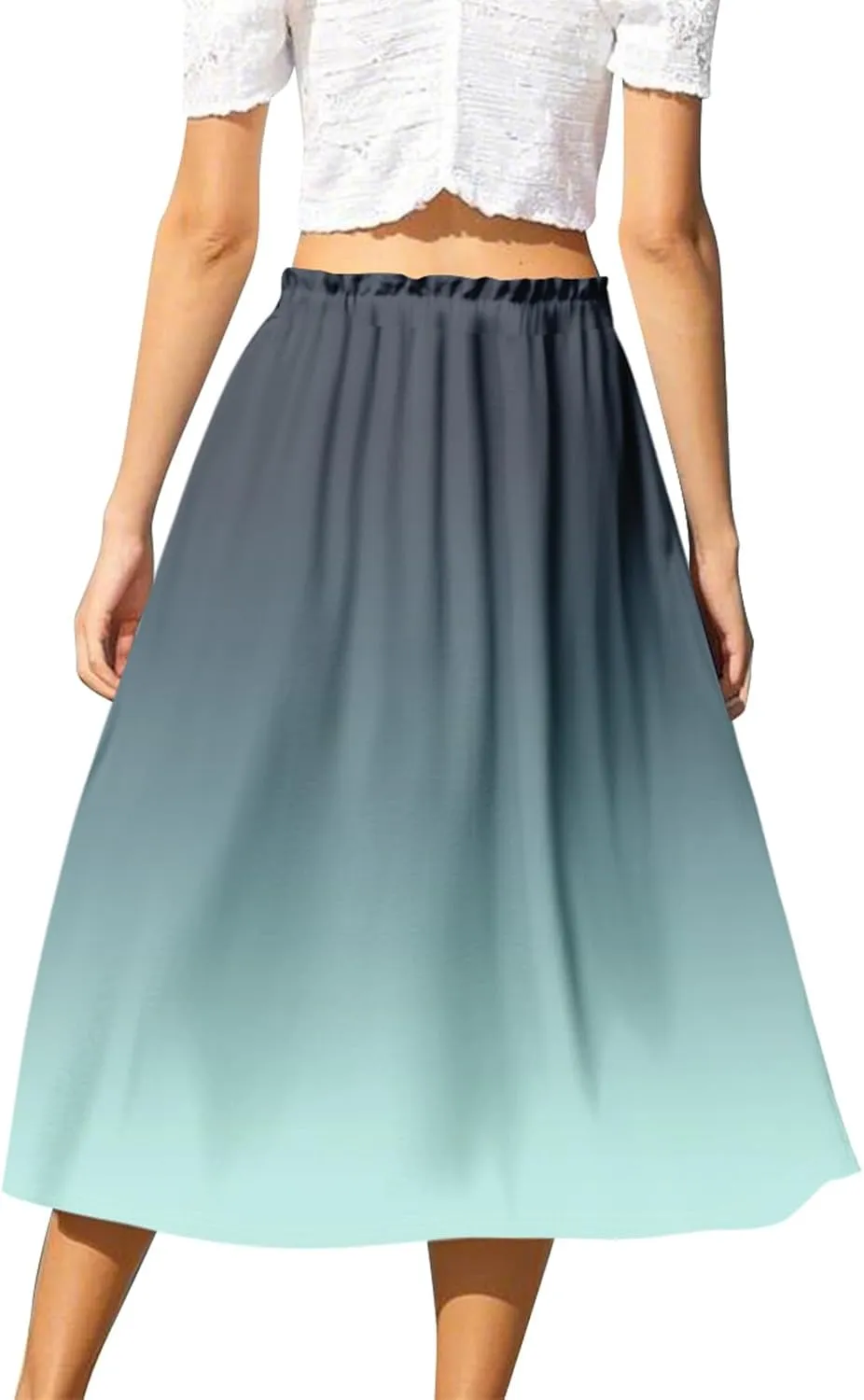 Women's Midi Boho Floral Skirts Trendy A Line Skirt Drawstring High Elastic Waist Comfy Flowy Skorts