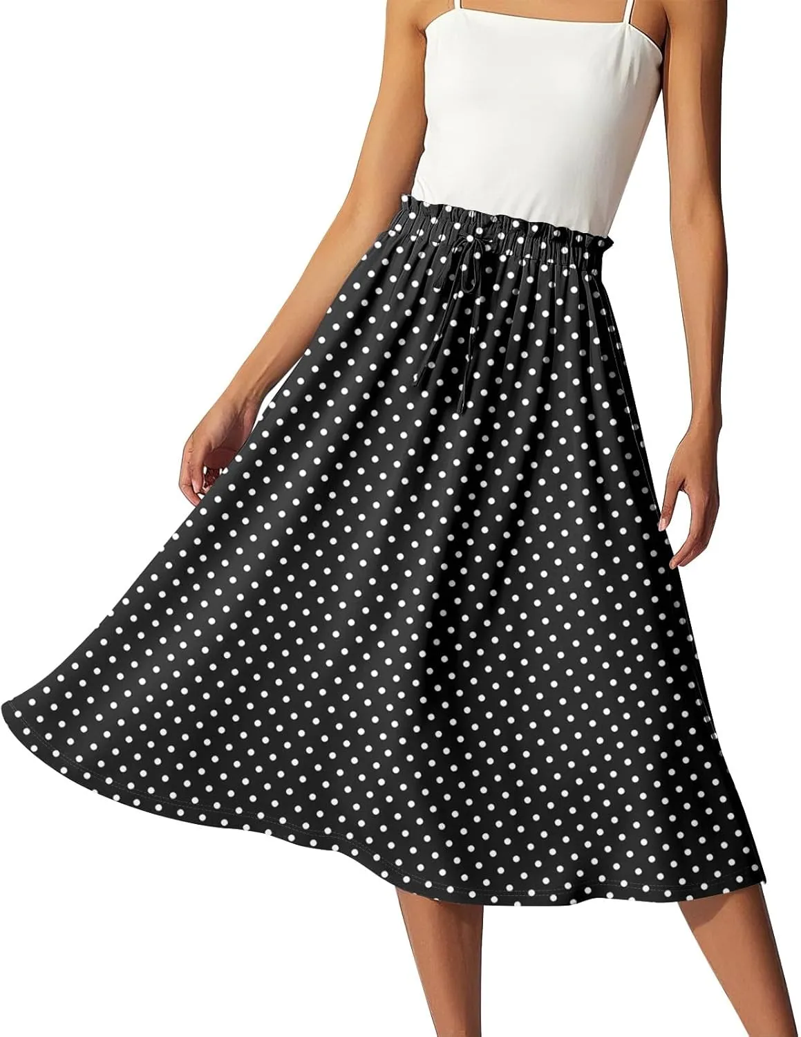Women's Midi Boho Floral Skirts Trendy A Line Skirt Drawstring High Elastic Waist Comfy Flowy Skorts