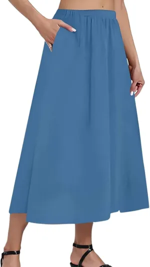 Women's Midi Boho Floral Skirts Trendy High Elastic Waist A Line Skirt Comfy Flowy Skorts with Pockets