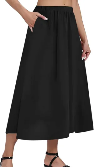 Women's Midi Boho Floral Skirts Trendy High Elastic Waist A Line Skirt Comfy Flowy Skorts with Pockets