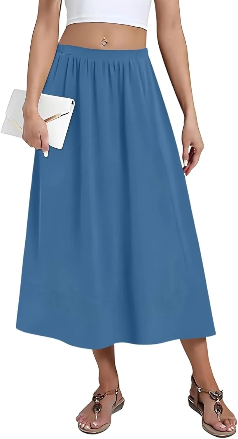 Women's Midi Boho Floral Skirts Trendy High Elastic Waist A Line Skirt Comfy Flowy Skorts with Pockets