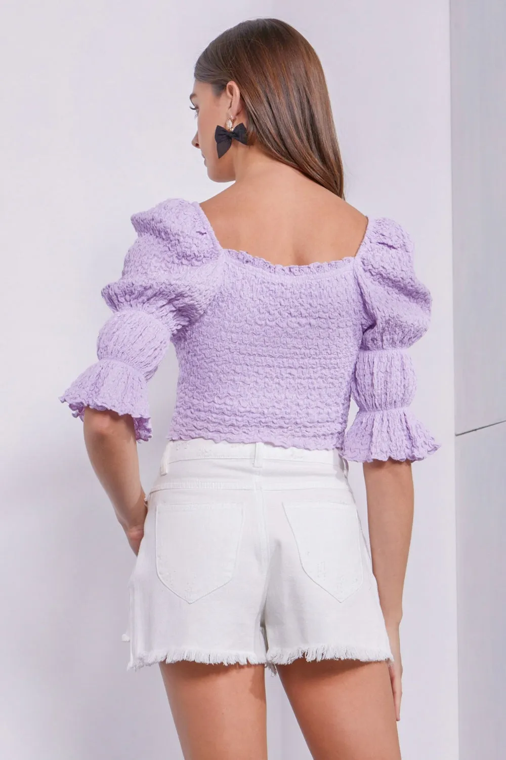 Women's MUSTARD SEED Crinkle Texture Puff Sleeve Crop Top