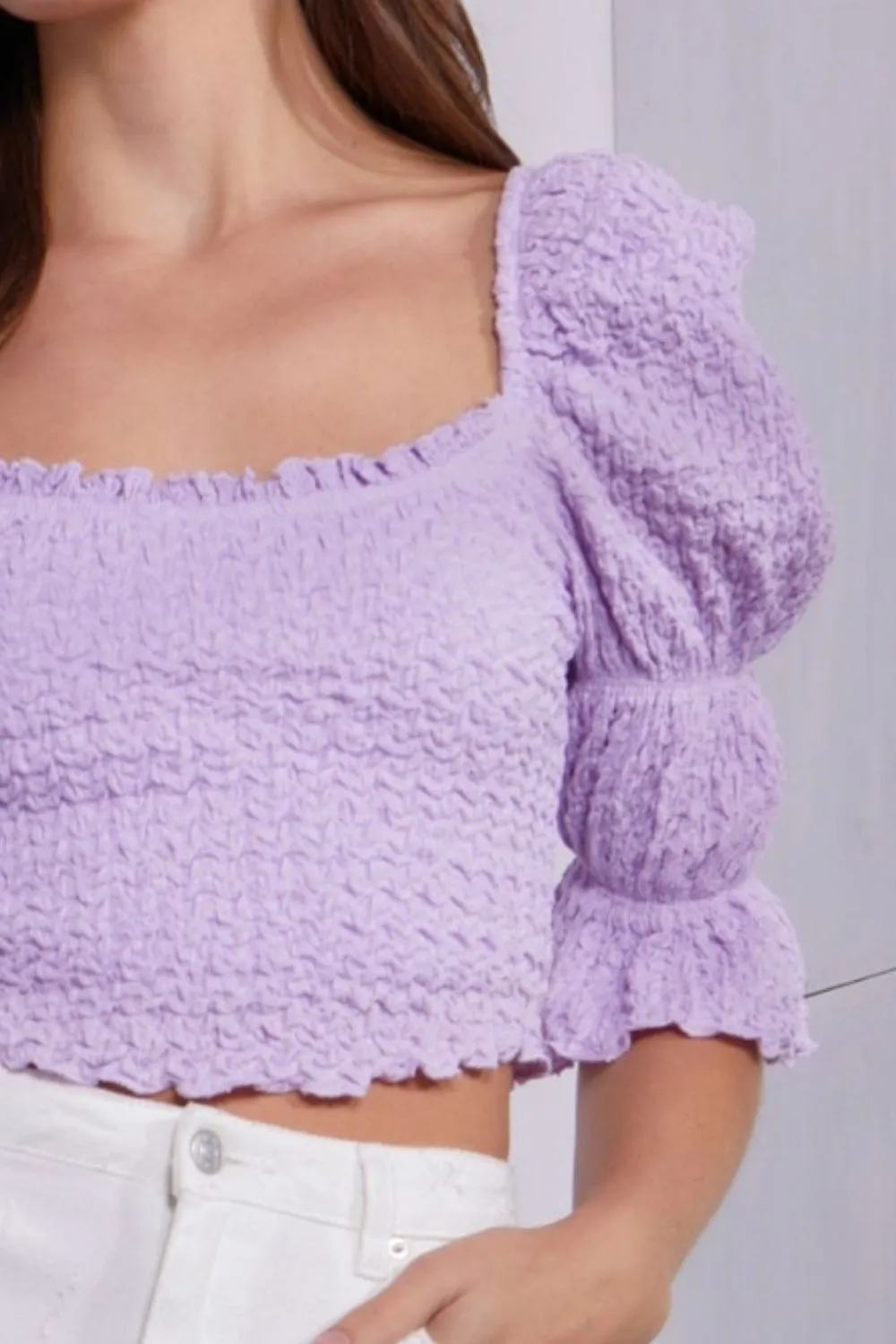 Women's MUSTARD SEED Crinkle Texture Puff Sleeve Crop Top