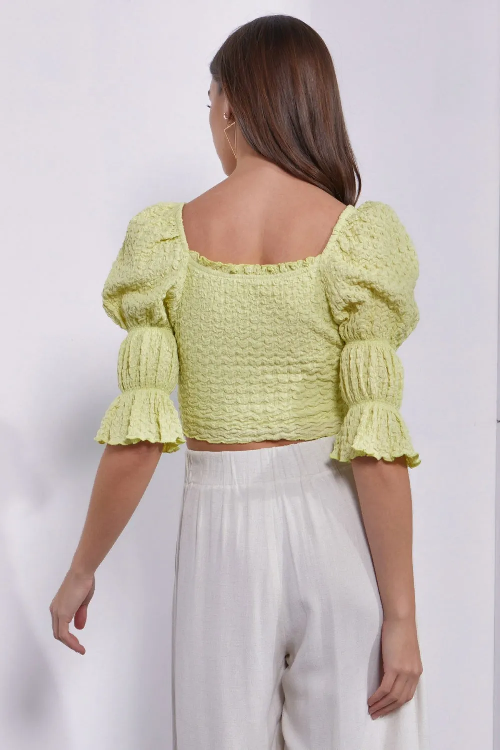 Women's MUSTARD SEED Crinkle Texture Puff Sleeve Crop Top
