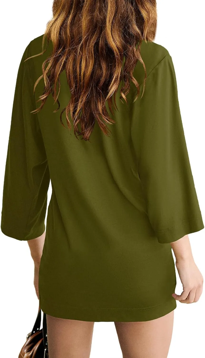 Women's Oversized Round Neck Dress 2025 Summer Casual 3/4 Sleeve Mini Dresses Tunic Travel Outfit