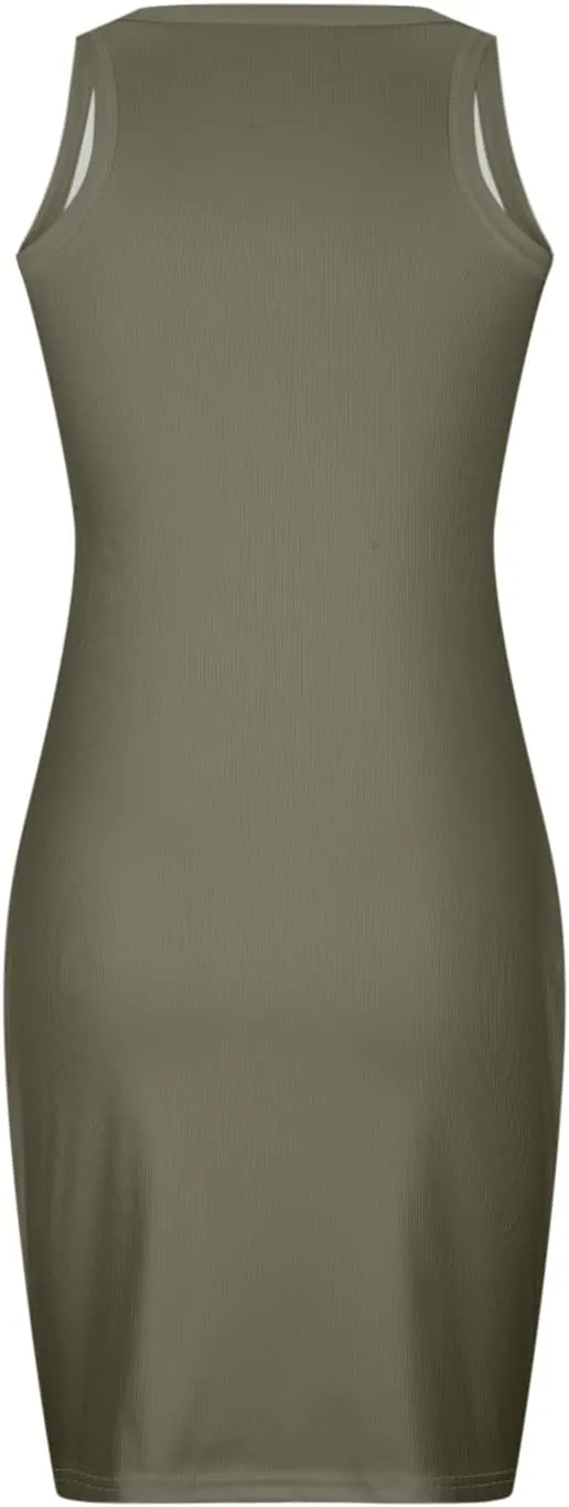 Women's Ribbed Knit Mini Dresses Sexy Bodycon Sleeveless Tank Dress Solid Crewneck Casual Tummy Control Dresses