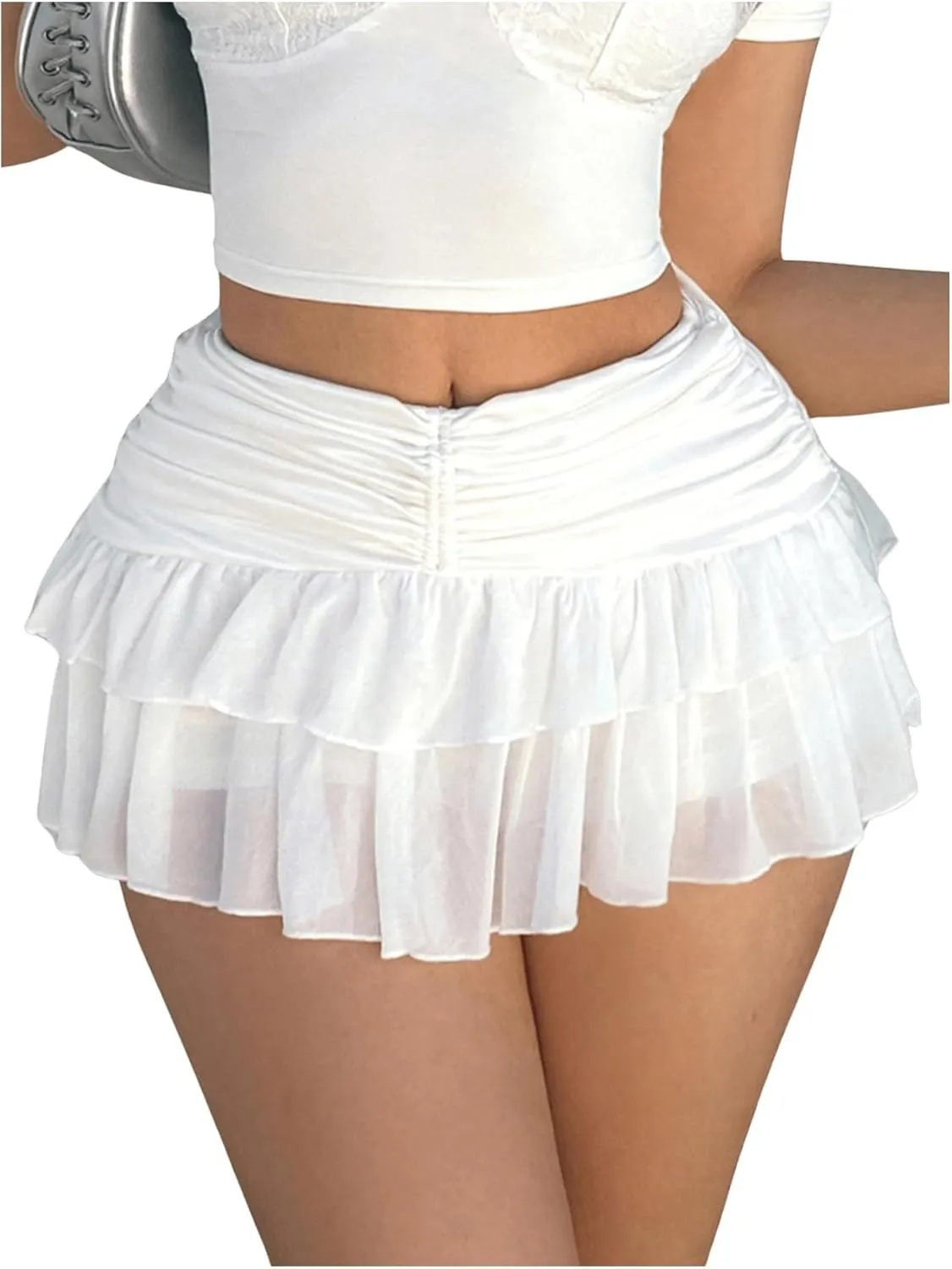 Women's Ruffle Ruched Skirts Tiered Layer Elastic Streetwear Mini Skirt Y2K Coquette Low Waist Flared Short Skirts
