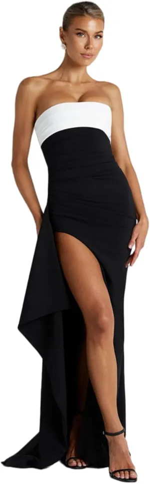 Women's Sexy Strapless Backless High Split Long Maxi Dress Ruched Off Shoulder Sleeveless Bodycon Party Cocktail Dresses