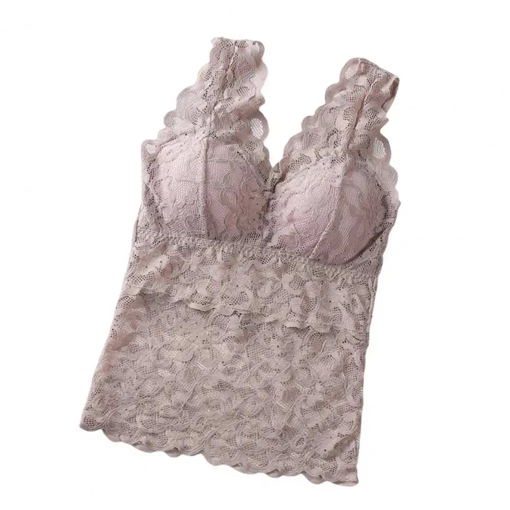 Women's Sheer Lace Tank Top - Thin Padded Beauty Back Bra Vest, Sweet & Casual Stitching Underwear